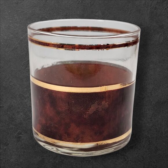 Vintage Culver Lowball Glasses Set of 4 Tortoiseshell 22K Gold Brazilian Brown - Picture 3 of 10